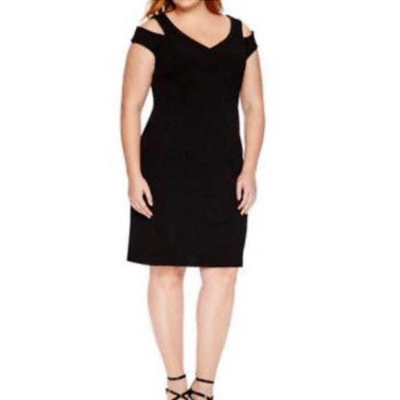 RN STUDIO by RONNINICOLE BLACK STRETCH COLD SHOULDER DRESS 14W - Picture 2 of 7